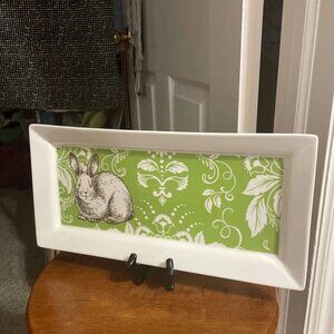 Cordon Bleu Sketch Bunny Serving Dish In White/Green - 14" x 7"